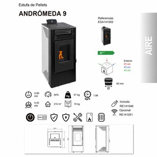 Estufa de Pellets Andromeda9 Kit fumisteria/Mando