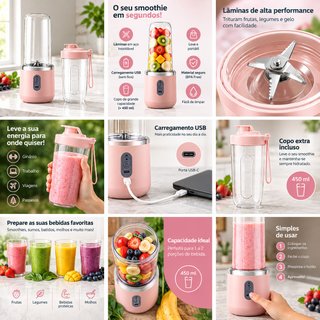Liquidificadora Portátil Recarregável + Copo Extra