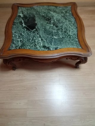 Mesa de centro madera y mármol antigua