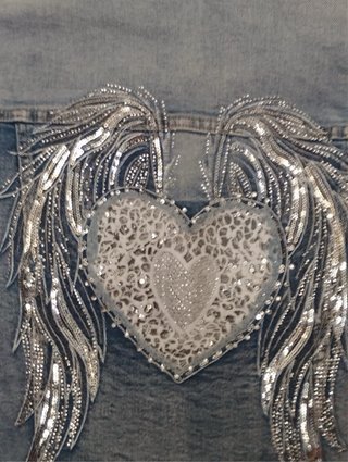 Chaqueta vaquera denim corazón alas lentejuelas