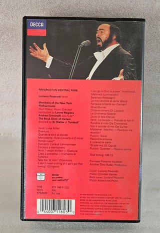 VHS Pavarotti in Central Park 1993