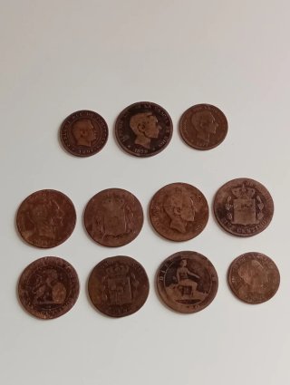 Lote 11 MONEDAS ANTIGUAS Cobre Siglo XIX