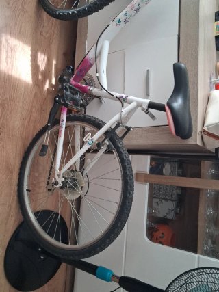 Bicicleta de paseo blanca y rosa
