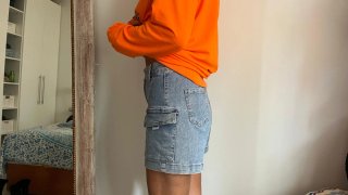 Conjunto Jersey Naranja y Pantalón Vaquero Corto