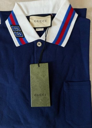 Polo Gucci azul y blanco con logo