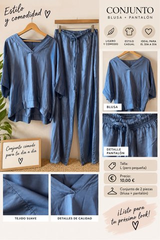 Conjunto Blusa y Pantalón Azul Talla L