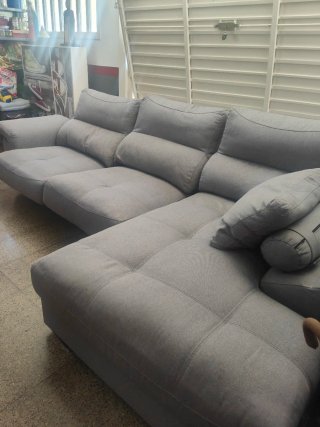 Sofá cheslong modular gris tela