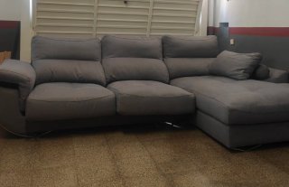Sofá cheslong modular gris tela
