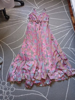 Vestido seda rosa estampado T.38