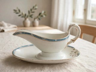 Salsera antigua de porcelana azul y blanca