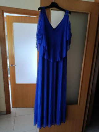 Vestido ceremonia T42-44 azul con mini capa