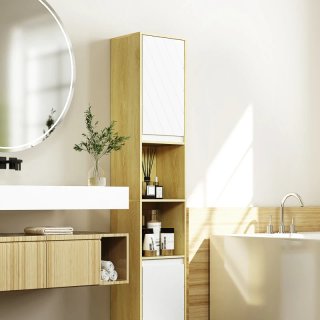 Columna baño estrecha madera y blanca