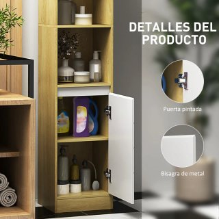 Columna baño estrecha madera y blanca