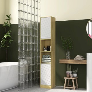 Columna baño estrecha madera y blanca