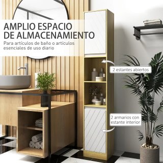 Columna baño estrecha madera y blanca