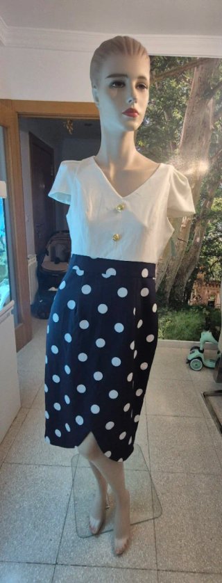Vestido lunares azul y blanco