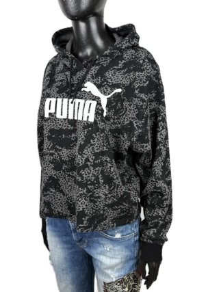 Puma Felpa Donna L Cotone Nera Grigia Cappuccio