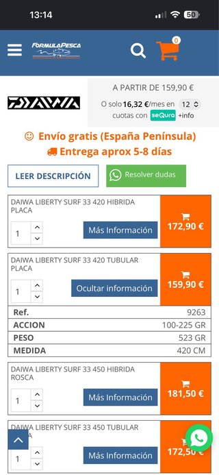Caña Daiwa Liberty Surf 33 420 Tubular
