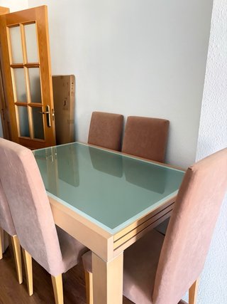 Mesa Comedor Cristal y 6 Sillas Marrón