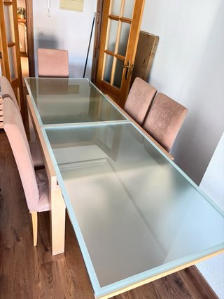 Mesa Comedor Cristal y 6 Sillas Marrón