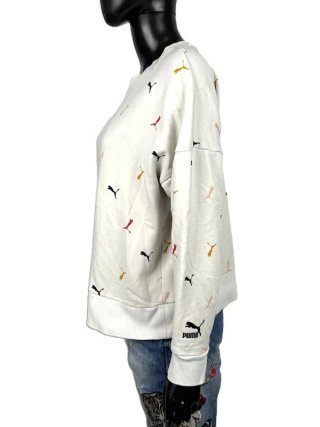 Felpa Puma Donna L Cotone Panna Logo All Over