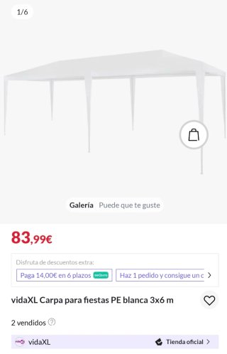 Carpa para fiestas PE blanca 3x6 m