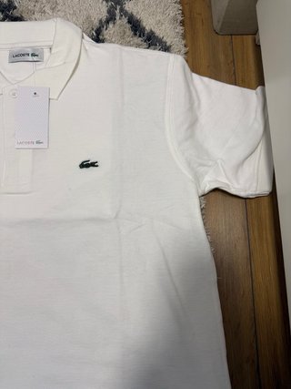 Polos Lacoste blanco y rosa talla L