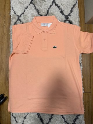 Polos Lacoste blanco y rosa talla L