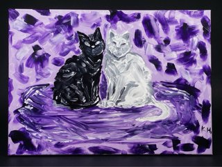 Cuadro acrílico "Gatos" 50x70 pintado a mano