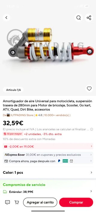 Amortiguador Aire Universal Moto 280mm