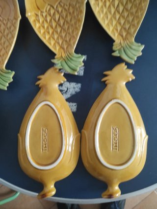 6 Platos Cerámica Postre forma de piña.