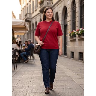 Kunie Pullover Donna Rossa Maglia A Manica Corta