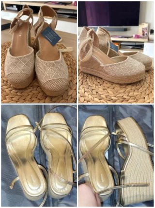 Sandalias cuña beige y doradas talla 39