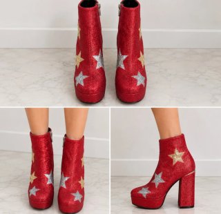 Stivaletti rossi glitter con stelle