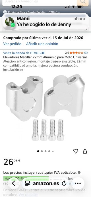 Elevadores Manillar Moto 22mm Aluminio