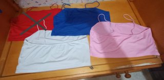 Tops tirantes azul, blanco y rosa