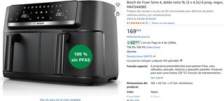 Freidora Bosch Doble Cesta 9L Negra