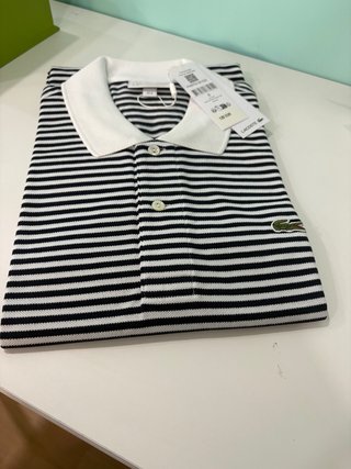Polo Lacoste Rayas Blanco/Negro Talla L