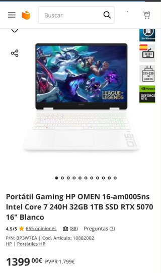 Portátil HP OMEN 16 Blanco