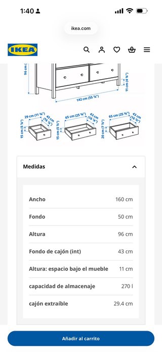 Cómoda Ikea 8 cajones 160x96cm