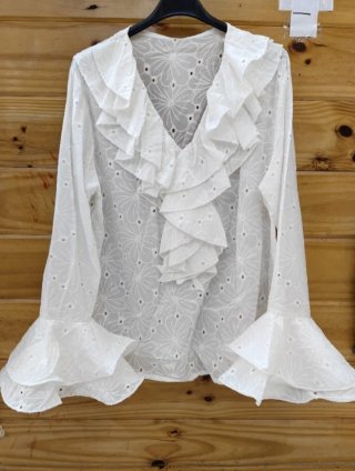 Blusa blanca con volantes y bordados