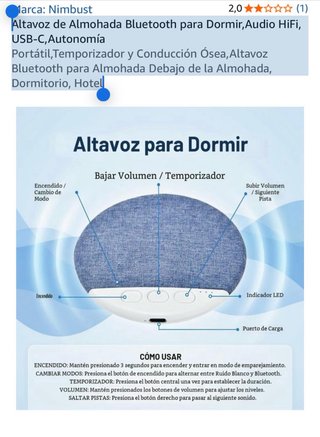 Altavoz Almohada Troliver Bluetooth Ruido Blanco