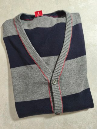 Camisola de Malha Listrada Azul e Cinza