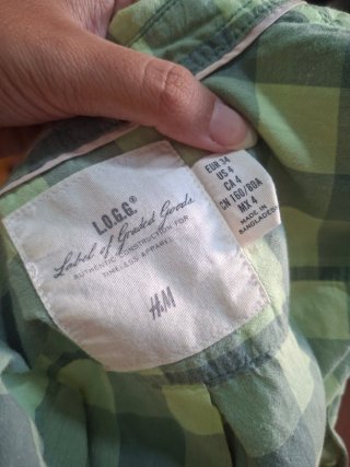 Camisa H&M L.O.G.G. verde cuadros talla 34 XS