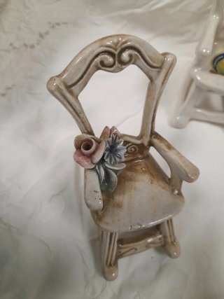 Set 4 Sedie Ceramica Capodimonte  Decorate Fiori