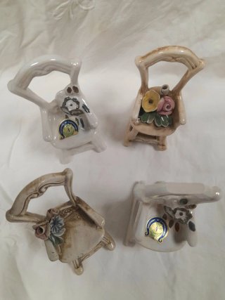 Set 4 Sedie Ceramica Capodimonte  Decorate Fiori