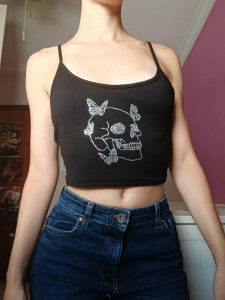 Top Shein Negro Calavera Mariposas