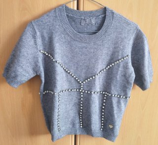 Maglia crop grigia Miss Aless con strass - Maniche