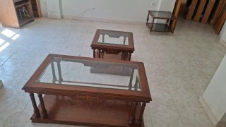 Mesita de centro cristal y madera maciza