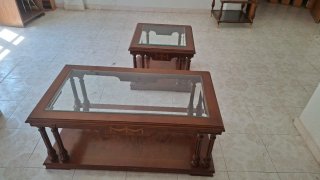 Mesita de centro cristal y madera maciza